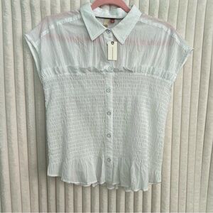 Anthropologie Pilcro White Smocked Blouse Button Up
Shirt Medium New!